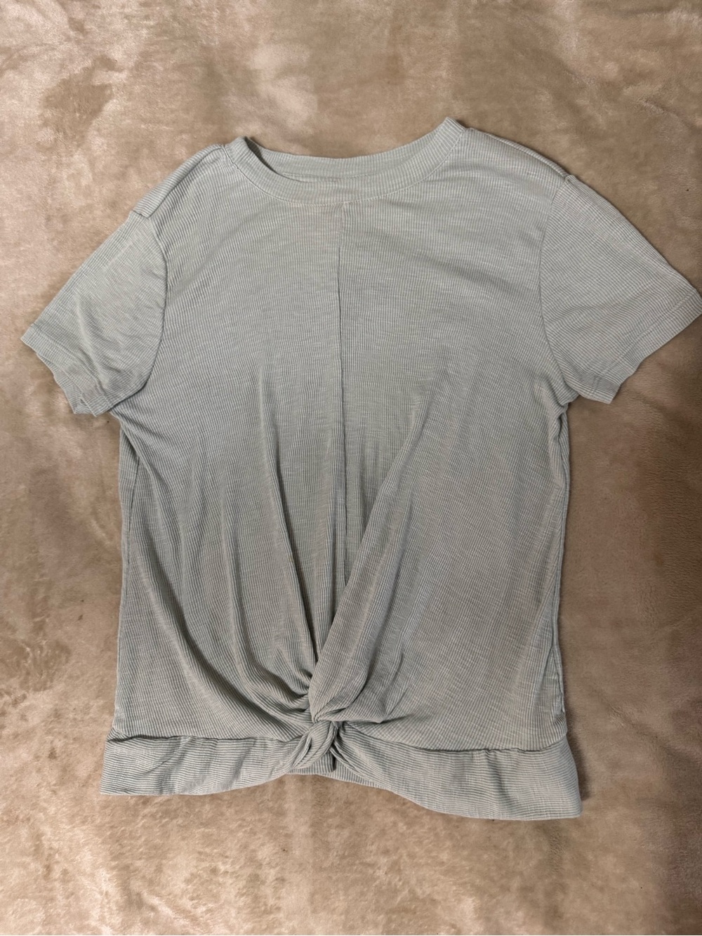 True Craft Twist-Front Short Sleeve Top in Light Sage